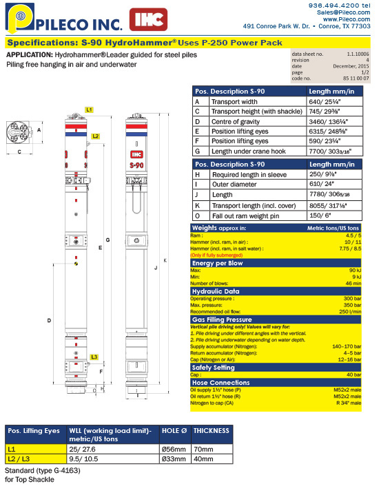 S-90 Hydraulic Impact Hammer, double acting